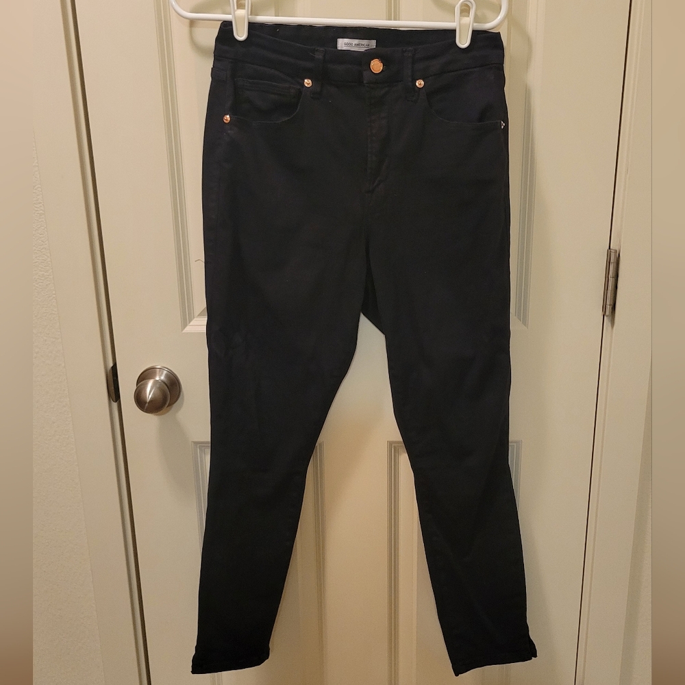 Good American Good Waist Crop Black Skinny Jeans sz 10/30 stretchy